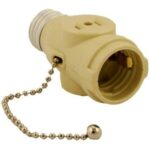 Leviton 1406-I Polarized Lamp Holder Adapter with Pull Chain and 2 Outlet, 660 W, 125 V, 1 Pack, Ivory