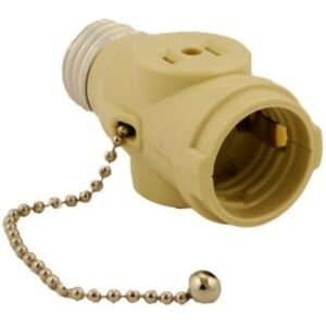 Leviton 1406-I Polarized Lamp Holder Adapter with Pull Chain and 2 Outlet, 660 W, 125 V, 1 Pack, Ivory