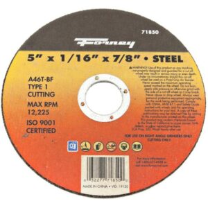 Forney 71850 Cut-Off Wheel with 7/8-Inch Arbor, Metal Type 1, A46T-BF, 5-Inch-by-1/16-Inch