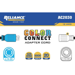 Reliance Controls Color Connect 12/3 SJTW 120/240 V 12 in. L Adapter Cord - Image 3