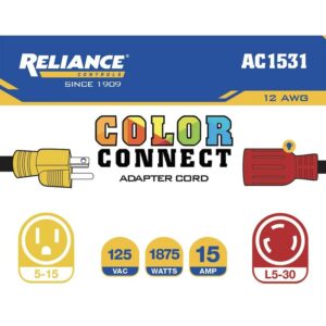 Reliance Controls Color Connect 12/3 SJTW 125 V 12 in. L Adapter Cord - Image 3