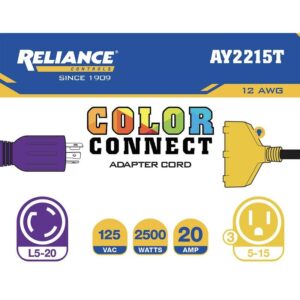 Reliance Controls Color Connect 12/3 SJTW 125 V 12 in. L Splitter Cord - Image 3