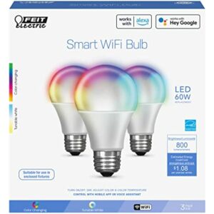 Feit Smart Home A19 E26 (Medium) Smart-Enabled LED Bulb Color Changing 60 Watt Equivalence 3 pk - Image 2