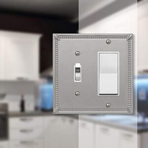 Amerelle Imperial Bead Brushed Nickel Gray 2 gang Metal Rocker/Toggle Wall Plate - Image 2