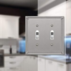 Amerelle Imperial Bead Brushed Nickel Gray 2 gang Metal Toggle Wall Plate - Image 2