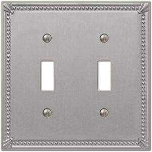 Amerelle Imperial Bead Brushed Nickel Gray 2 gang Metal Toggle Wall Plate