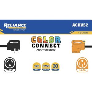 Reliance Controls Color Connect 10/3 SJTW 125 V 12 in. L Adapter Cord - Image 3