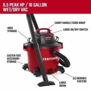 CRAFTSMAN 16 gal Corded Wet/Dry Vacuum 12 amps 120 V 6.5 HP CMXEVBE17595 - Image 3
