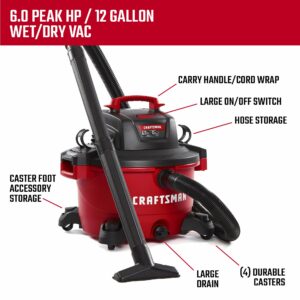 CRAFTSMAN 12 gal Corded Wet/Dry Vacuum 10.5 amps 120 V 6 HP CMXEVBE17594 - Image 3