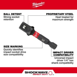 Milwaukee Power Drill Bit Extensions Shockwave Socket Adapter Set, 1/4" 3-Piece 48-32-5033 - Image 3