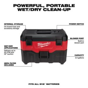 Milwaukee M18 2 gal Cordless Shop Vacuum Tool Only 18 V - Image 6