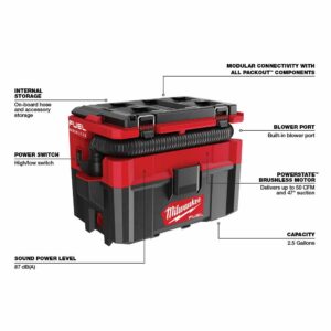 Milwaukee M18 FUEL Packout 2.5 gal Cordless Wet/Dry Vacuum Tool Only 18 V - Image 8