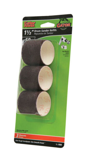 Gator 1.5" X 1.5" Aluminum Oxide Abrasive Sleeve Refill 50 Grit Coarse 3 pc