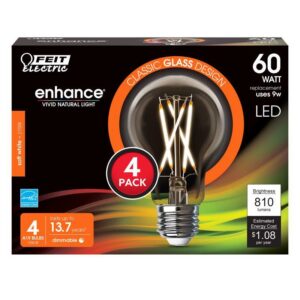 Feit Electric A19 E26 (Medium) Filament LED Bulb Soft White 60 Watt Equivalence 4 pk