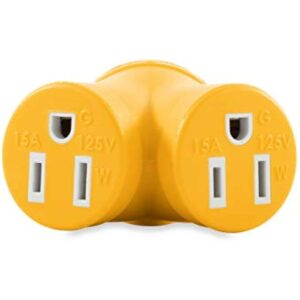 Camco PowerGrip Heavy Duty 3-Prong Generator Adapter (30M/2 x 15F) - Durable Construction for Safe and Simple Use - (55433) , Yellow - Image 2