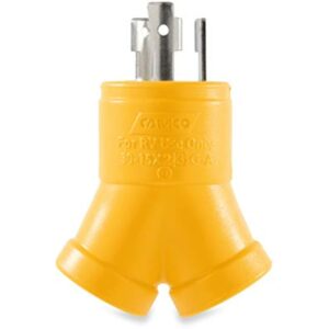 Camco PowerGrip Heavy Duty 3-Prong Generator Adapter (30M/2 x 15F) - Durable Construction for Safe and Simple Use - (55433) , Yellow