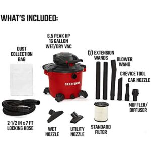 Craftsman 16 gal Corded Wet/Dry Vacuum with Blower 12 amps 120 V 6.5 HP - Image 4