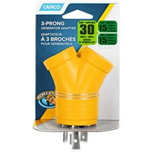 Camco PowerGrip Heavy Duty 3-Prong Generator Adapter (30M/2 x 15F) - Durable Construction for Safe and Simple Use - (55433) , Yellow - Image 6