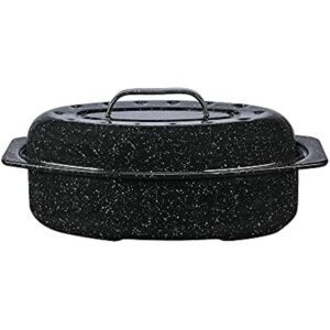 Granite Ware 7 lb. Capacity 13 in. Covered Oval Roaster, Speckled Black Enamel on Steel