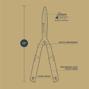 Woodland Tools Co. 22" Regular Duty Hedge Shears, Shrub Clippers, Gardening Hedge Cutter, Bush Trimming Shears, Plant Shaper (20-4001-100) - Image 4