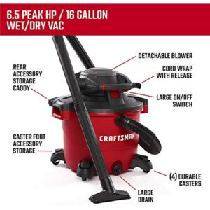 Craftsman 16 gal Corded Wet/Dry Vacuum with Blower 12 amps 120 V 6.5 HP - Image 3