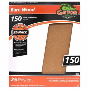Gator 9" x 11" Bare Wood Sanding Sheets 150 Grit, 25 Pack