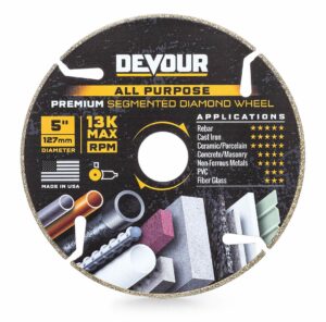 Devour 5.0″ Premium All Purpose Segmented Rim Diamond Blade for Cutting Rebar, Cast Iron, Concrete, Pavers, Tile, Granite, Laminate, PVC, and More, Made in USA, 7/8-Inch Arbor (NT050AP)2