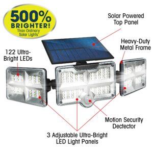 Ontel Beyond Bright X3 Motion Activated Solar Flood Light - Ultra-Bright, Solar-Powered, Weather-Resistant Light with 3 Adjustable Heads & 122 LEDs - Maximum Security for Porch, Deck, Yard & More - Image 2