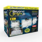 Ontel Beyond Bright X3 Motion Activated Solar Flood Light - Ultra-Bright, Solar-Powered, Weather-Resistant Light with 3 Adjustable Heads & 122 LEDs - Maximum Security for Porch, Deck, Yard & More