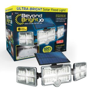 Ontel Beyond Bright X3 Motion Activated Solar Flood Light - Ultra-Bright, Solar-Powered, Weather-Resistant Light with 3 Adjustable Heads & 122 LEDs - Maximum Security for Porch, Deck, Yard & More - Image 8