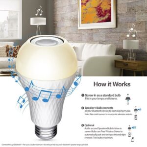 Feit Electric A19 E26 (Medium) LED Speaker Bulb Bright White 60 Watt Equivalence - Image 3