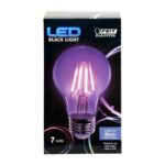 Feit Electric A19/BLB/LED 7 Watt Non-Dimmable Filament Glass A19 LED Light Bulb, Black Light for Party, Stage, Special Effects, Halloween