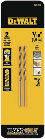 DeWalt Black & Gold 1/16 in. X 1.88 in. L High Speed Steel Drill Bit