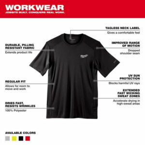 Milwaukee Workskin Short Sleeve Crew Black Lightweight Performance Tee Shirt MED - Image 3