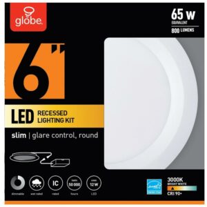 Globe Electric Ultra Slim Frost White 6 in. W Metal LED Canless Recessed Downlight 12 W