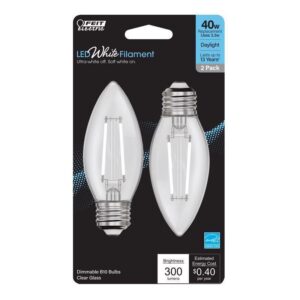 Feit White Filament B10 E26 Medium Filament LED Bulb Daylight 40 Watt Equiv 2 pk