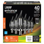 Feit Enhance CA10 E12 (Candelabra) Filament LED Bulb Soft White 60 Watt Eq 6 pk