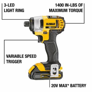 DEWALT 20V MAX Impact Driver Kit, 1/4-Inch, Battery and Charger Included (DCF885C1) - Image 2