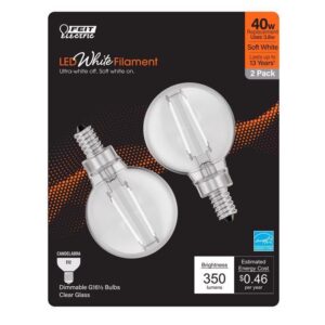 Feit White Filament G16.5 E12 (Candelabra) Filament LED Bulb Soft White 40 Watt Equivalence 2 pk