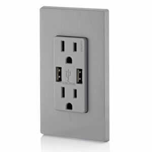 Leviton T5632-GY USB Charger/Tamper-Resistant Duplex Receptacle, 15-Amp, Gray, 1-Pack - Image 4