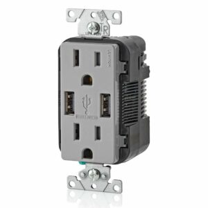 Leviton T5632-GY USB Charger/Tamper-Resistant Duplex Receptacle, 15-Amp, Gray, 1-Pack - Image 2