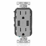 Leviton T5632-GY USB Charger/Tamper-Resistant Duplex Receptacle, 15-Amp, Gray, 1-Pack