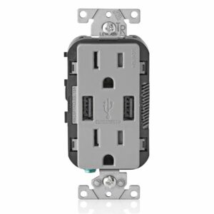 Leviton T5632-GY USB Charger/Tamper-Resistant Duplex Receptacle, 15-Amp, Gray, 1-Pack