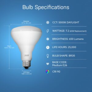 Feit Electric LED BR30 Bulbs, 65W Equivalent, 7.2W LED, 650 Lumens, Dimmable, 5000k Daylight, E26 Base, 22 Year Lifetime, Flood Light Bulbs, 1 Pack, BR30DM/950CA - Image 3