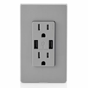 Leviton T5632-GY USB Charger/Tamper-Resistant Duplex Receptacle, 15-Amp, Gray, 1-Pack - Image 3