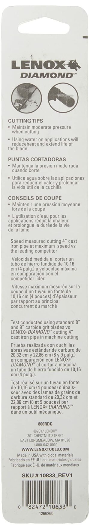 LENOX Tools Reciprocating Saw Blade, Diamond Grit, 8-Inch (10833800RDG) - Image 3