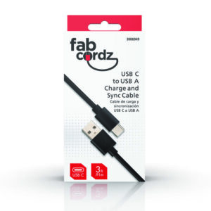 Fabcordz USB-C to USB-A Charge and Sync Cable 3 ft. Black - Image 2
