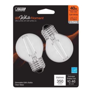Feit White Filament G16.5 E26 Med LED Bulb Soft White 40 Watt Equivalence 2 pk