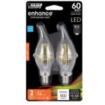 Feit CA10 Flame Tip E12 Candelabra LED Bulb Soft White 60 Watt Equivalence 2 pk