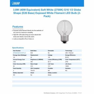 Feit White Filament G16.5 E26 Med LED Bulb Soft White 40 Watt Equivalence 2 pk - Image 2